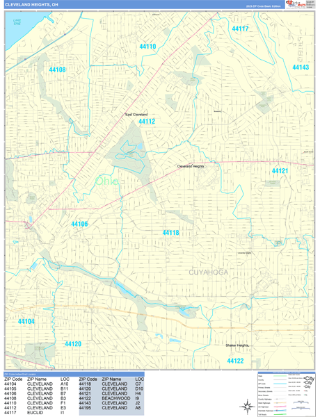 Cleveland Heights City Wall Map Basic Style